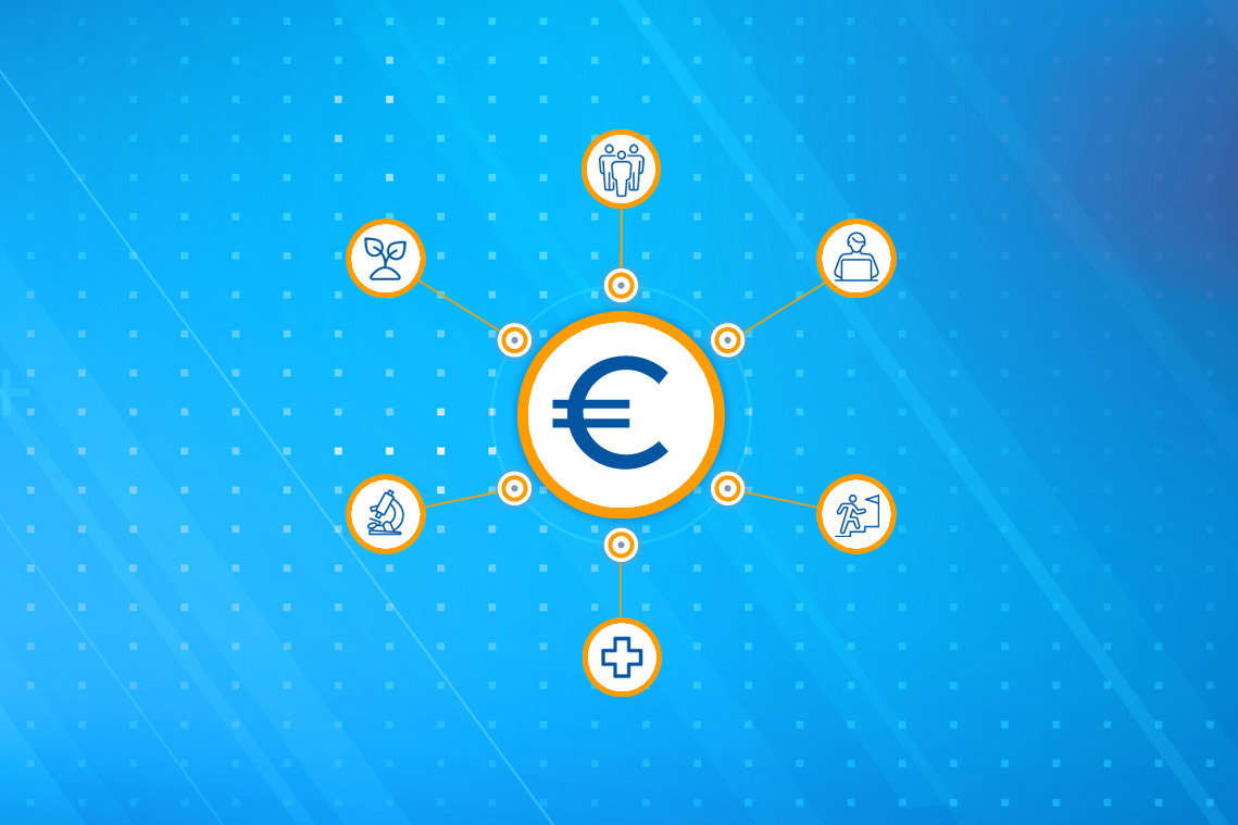 Sumbol of euro and different areas of expenditures