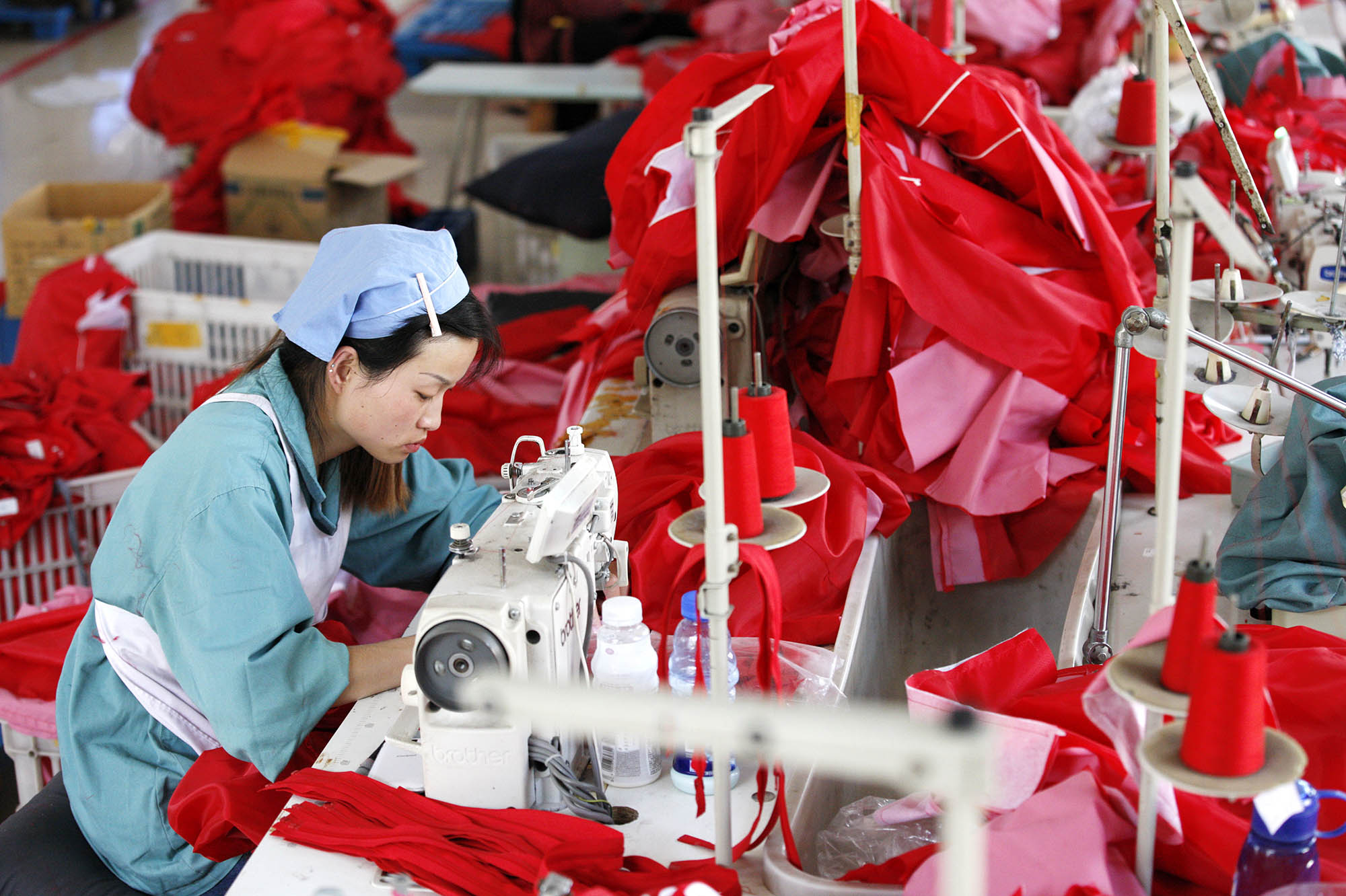 Female labors work in a cloth factory