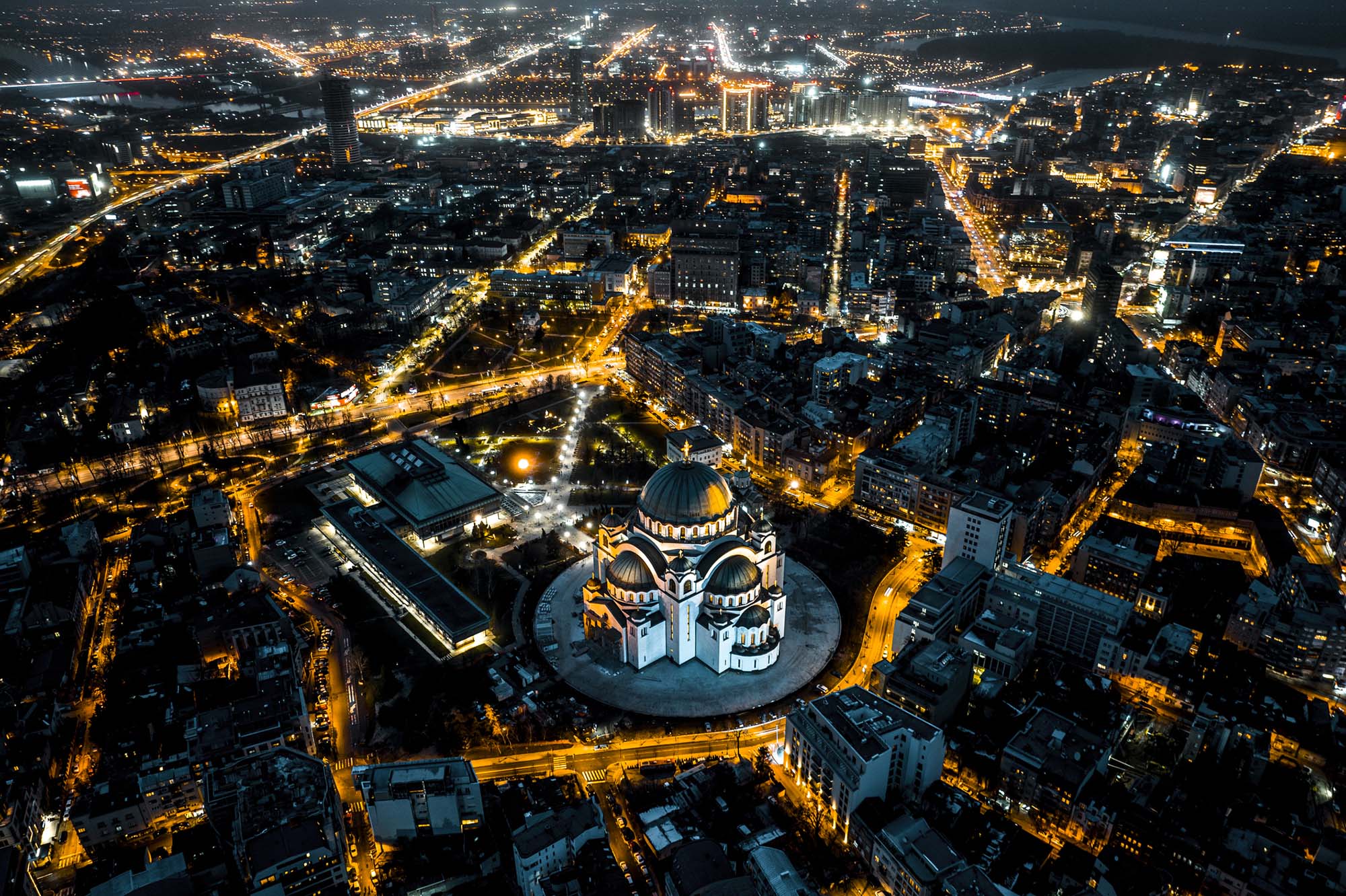 Aerial photograph of the Church of Saint Sava in Belgrade, Serbia