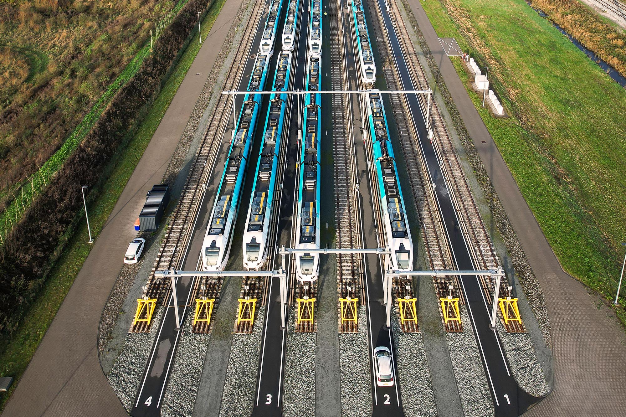 Birds eye view of rail yard