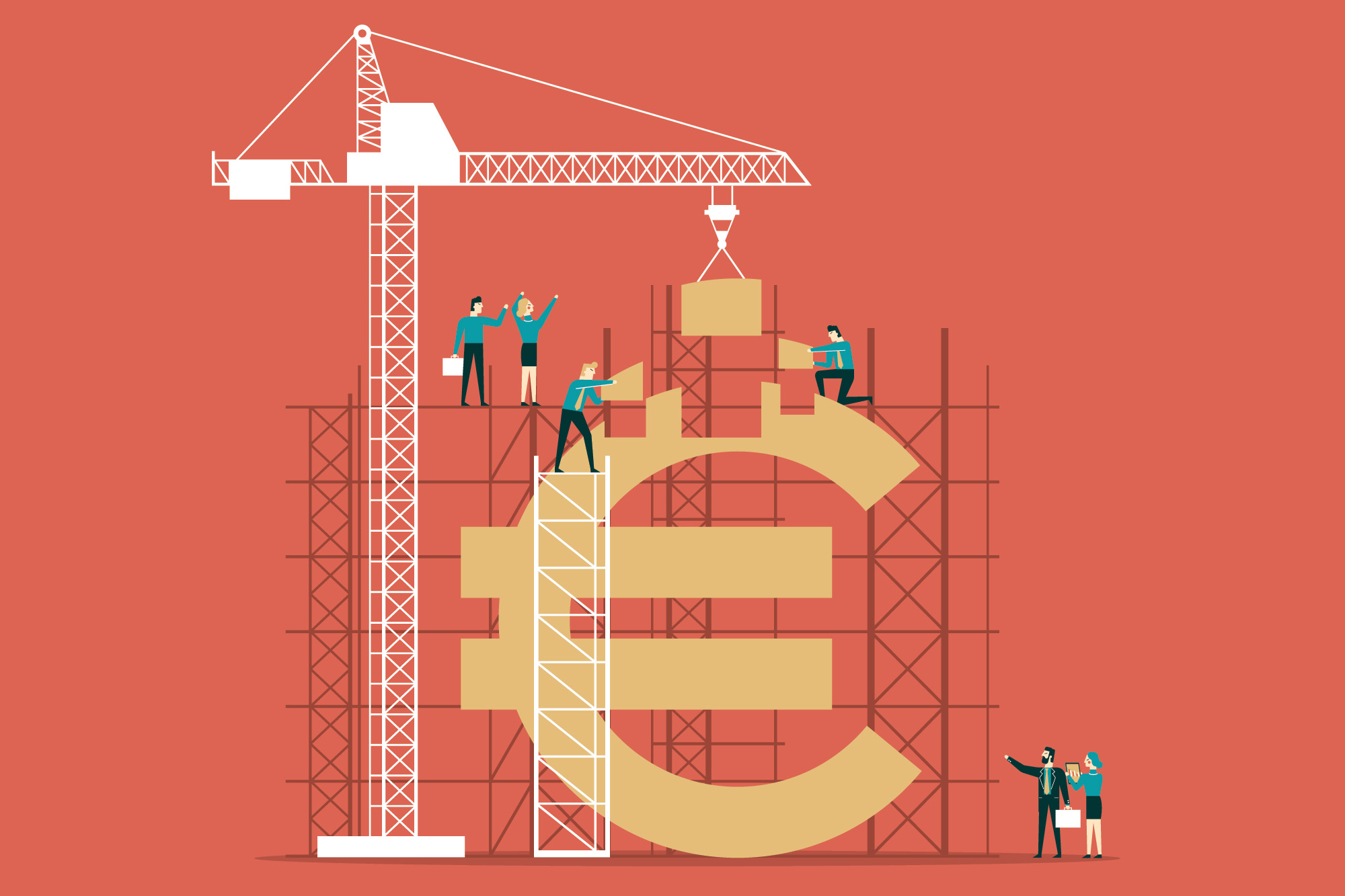 Business team construction crane and building money. Investment and success concept.