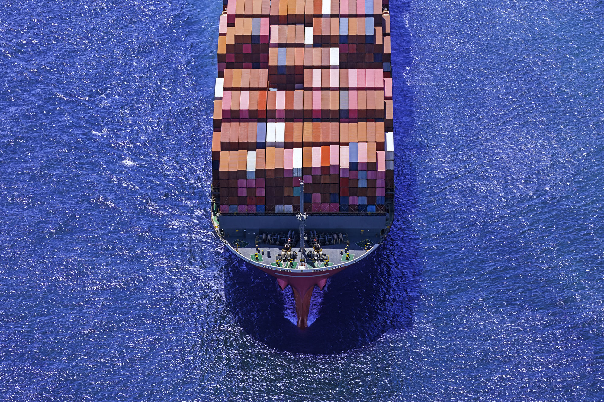Aerial top view large container ships on the deep sea