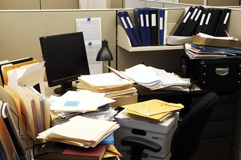 Computer and files in office