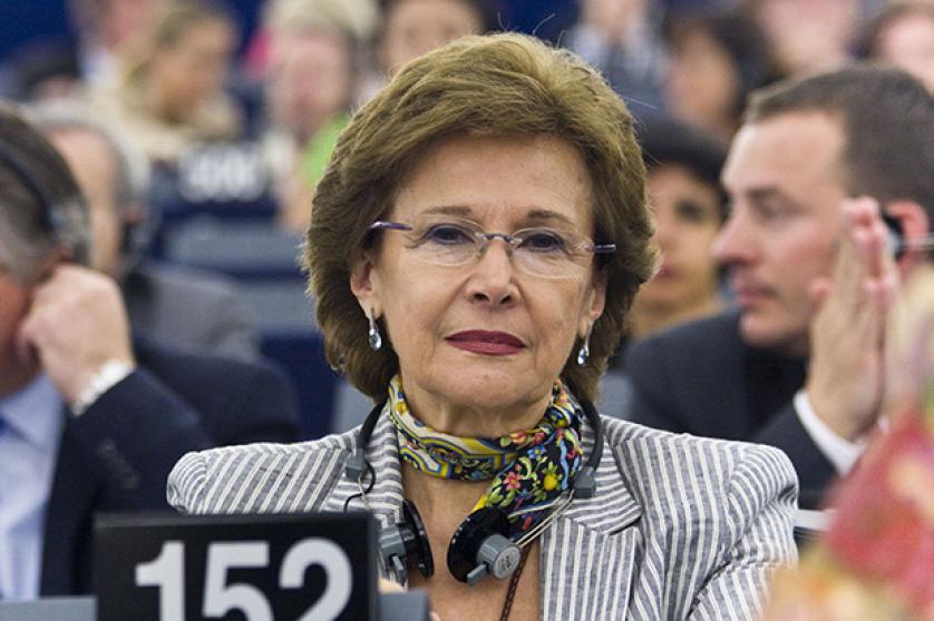 Pilar Ayuso before a debate in Strasbourg