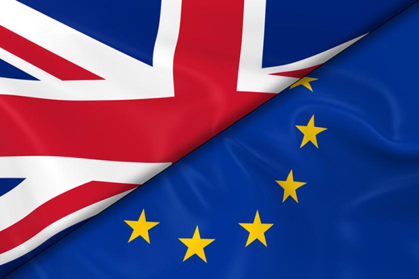 Union Jack and EU flags folded on each other
