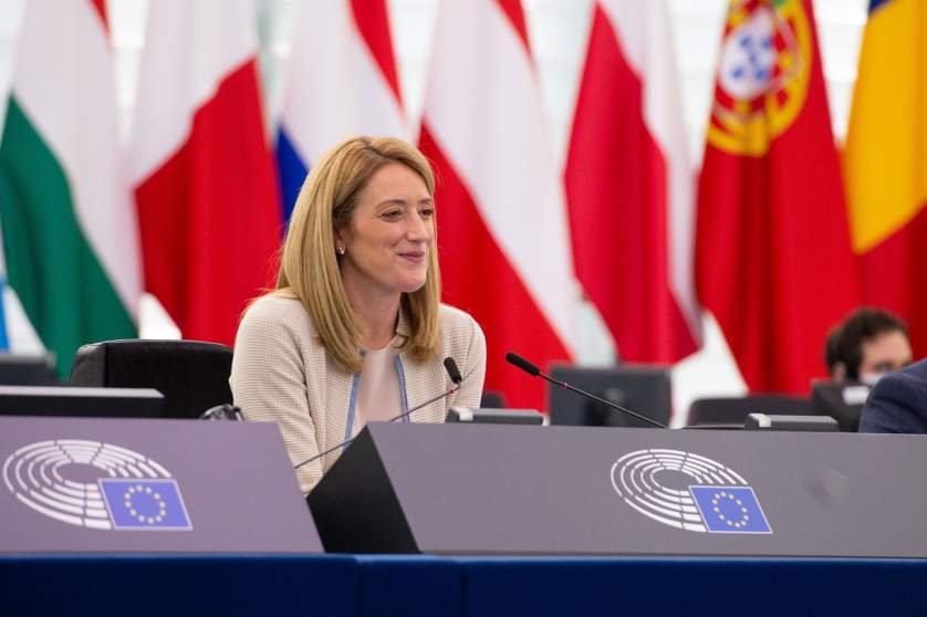 Vice President Roberta Metsola chairing the plenary session of the European Parliament. 