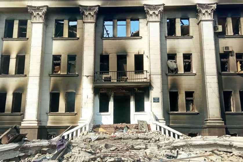 A view of destroyed theatre hall, which was used as a shelter by civilians, after Russian bombardment in Mariupol, Ukraine