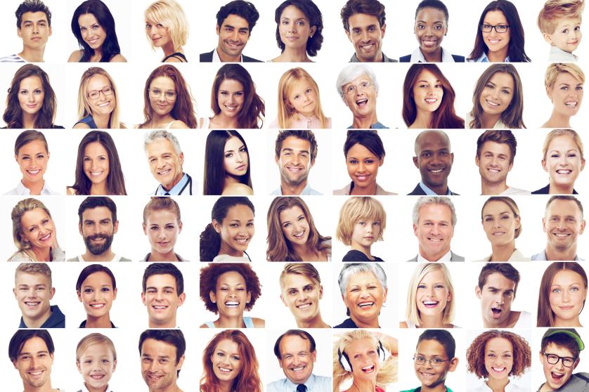 Mosaic of portraits of smiling people 