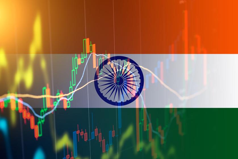 India flag on the economic data background 