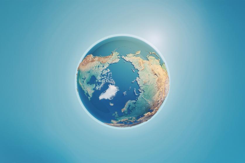 Pôle Nord - Rendu 3D de la planète Terre - Réalisé avec de la terre naturelle