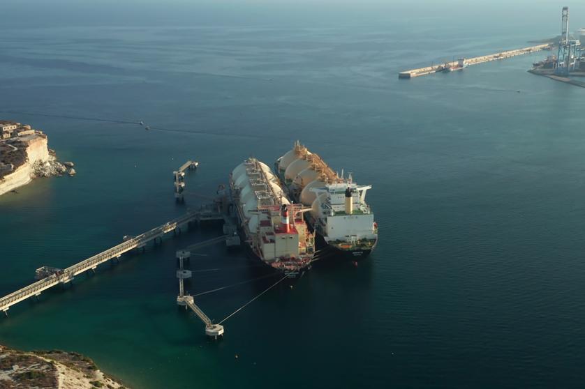 Huge LNG Gas Tankers Storing Gas in Huge containers in Ocean before mediterranean Island Malta