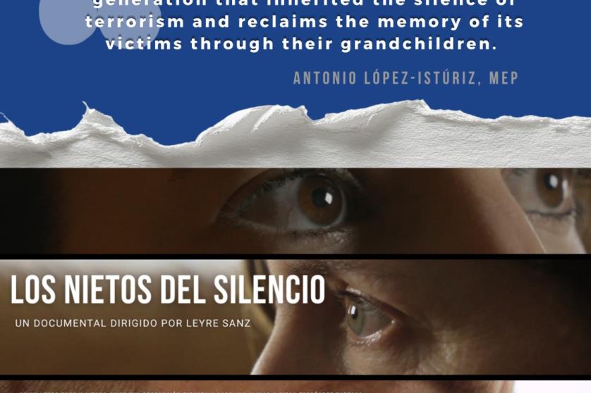 Un cartel promocional para la proyección del documental "Los Nietos del Silencio" en el Parlamento Europeo el martes 2 de junio de 2026 a las 17:00.