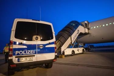 Police van at the airport