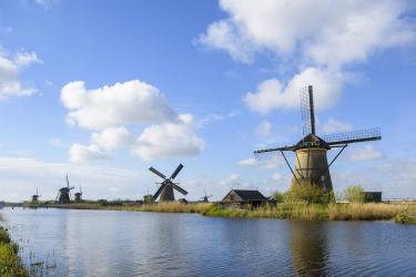 Windmills in spring, Kinderdijk, South Holland, Netherlands