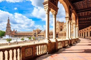 View of the Plaza de España in the Parque de María Luisa in Seville, Spain