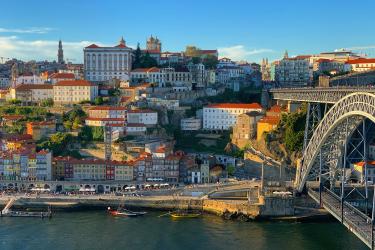 Porto Skyline and Dom Luís I Bridge over Douro River, Portugal