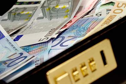 Euro bank notes in a briefcase