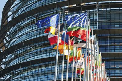 EU flags in front of European Parliament