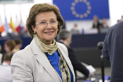 Pilar Ayuso MEP before a debate in Strasbourg