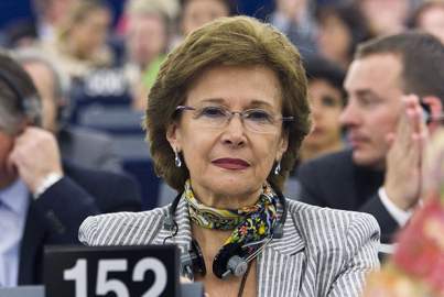 Pilar Ayuso before a debate in Strasbourg