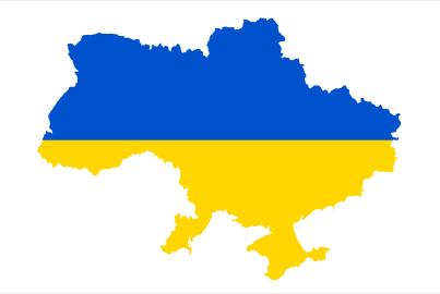 Ukrainian flag on the background of the map of Ukraine