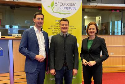 Alexander Bernhuber MEP and Simone Schmiedtbauer MEP together with the Austrian winner of the EPP Group Young Farmers' Congress Simon Kaiblinger