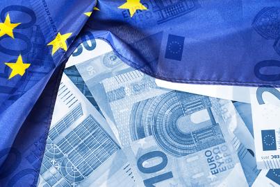 Euros overlaying with European flag