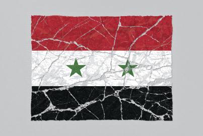 Cracked broken grunge textured flag of war-torn Syria
