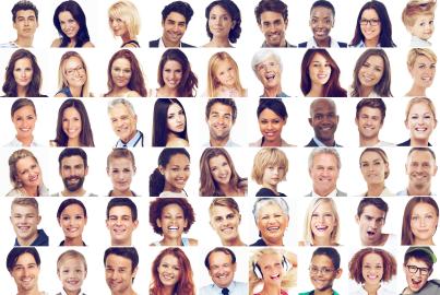 Mosaic of portraits of smiling people 