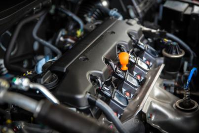 The powerful engine of a car. Internal design of engine with combustion and valve in dark tone