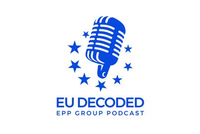 EU Decoded logo - studio microphone surrounded by stars
