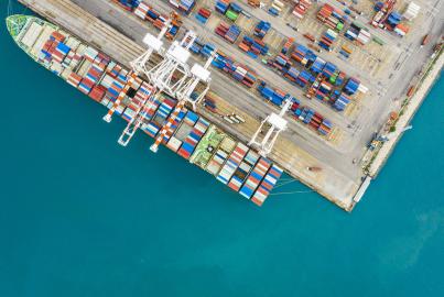 High angle view on Cargo container terminal in Hamburg port