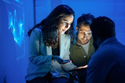 A teamwork, innovation, and late-night coding sessions with expert programmers brainstorming cutting-edge AI solutions. Perfect for modern tech and business visuals.