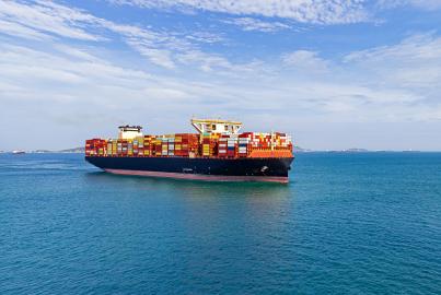 Aerial view container ship full load container on the sea