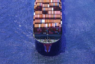 Aerial top view large container ships on the deep sea