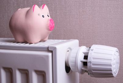 Rosa Sparschwein, das Strom- und Heizkosten spart, Nahaufnahme