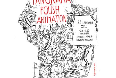 Plakat wydarzenia „Panorama of Polish Animation”, 29 września 2026, godz. 10:30–12:00, Parlament Europejski, sala Spinelli 3E2, Bruksela. Gospodarz: europoseł Dariusz Joński.